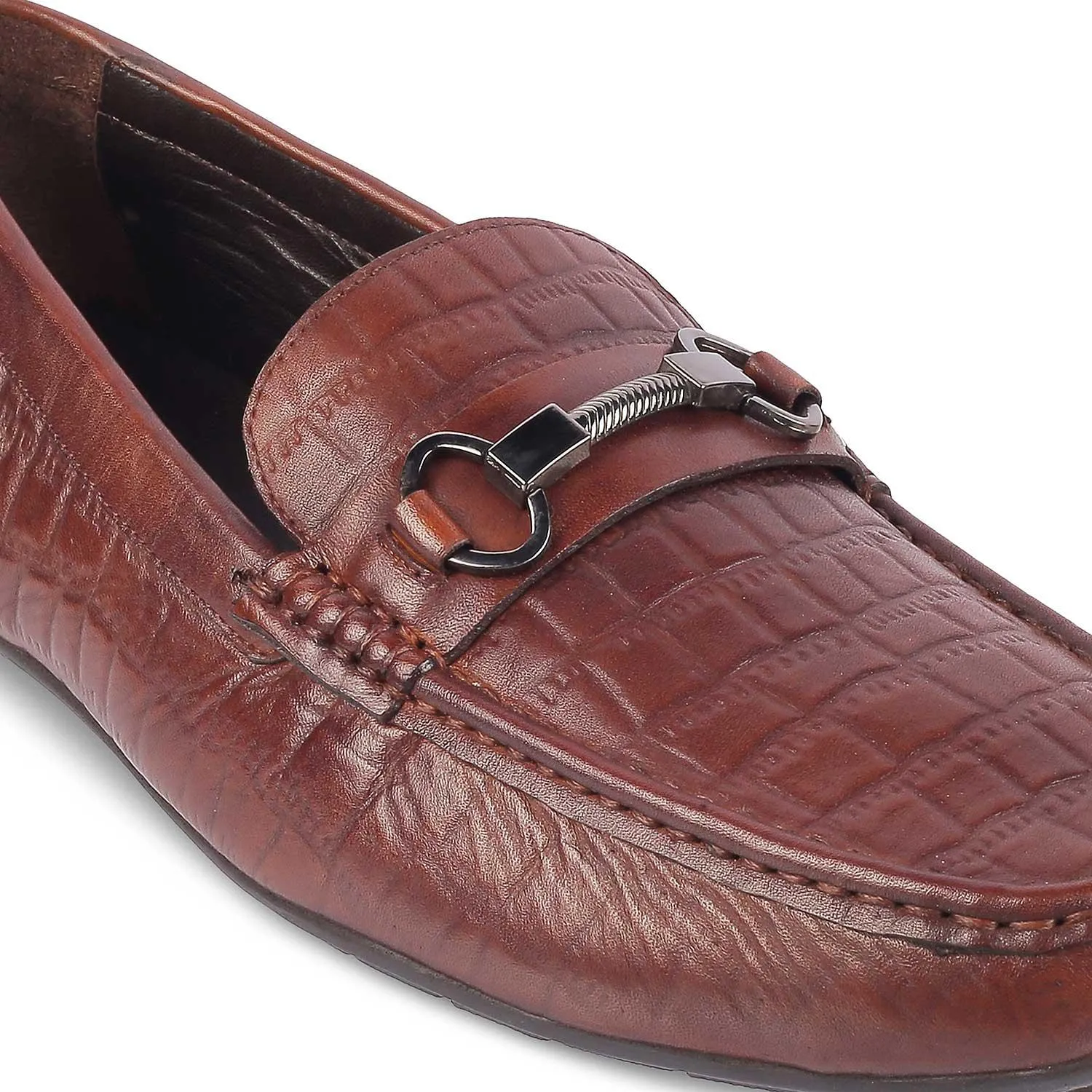 The Miluck Brown Men's Textured Leather Driving Loafers Tresmode