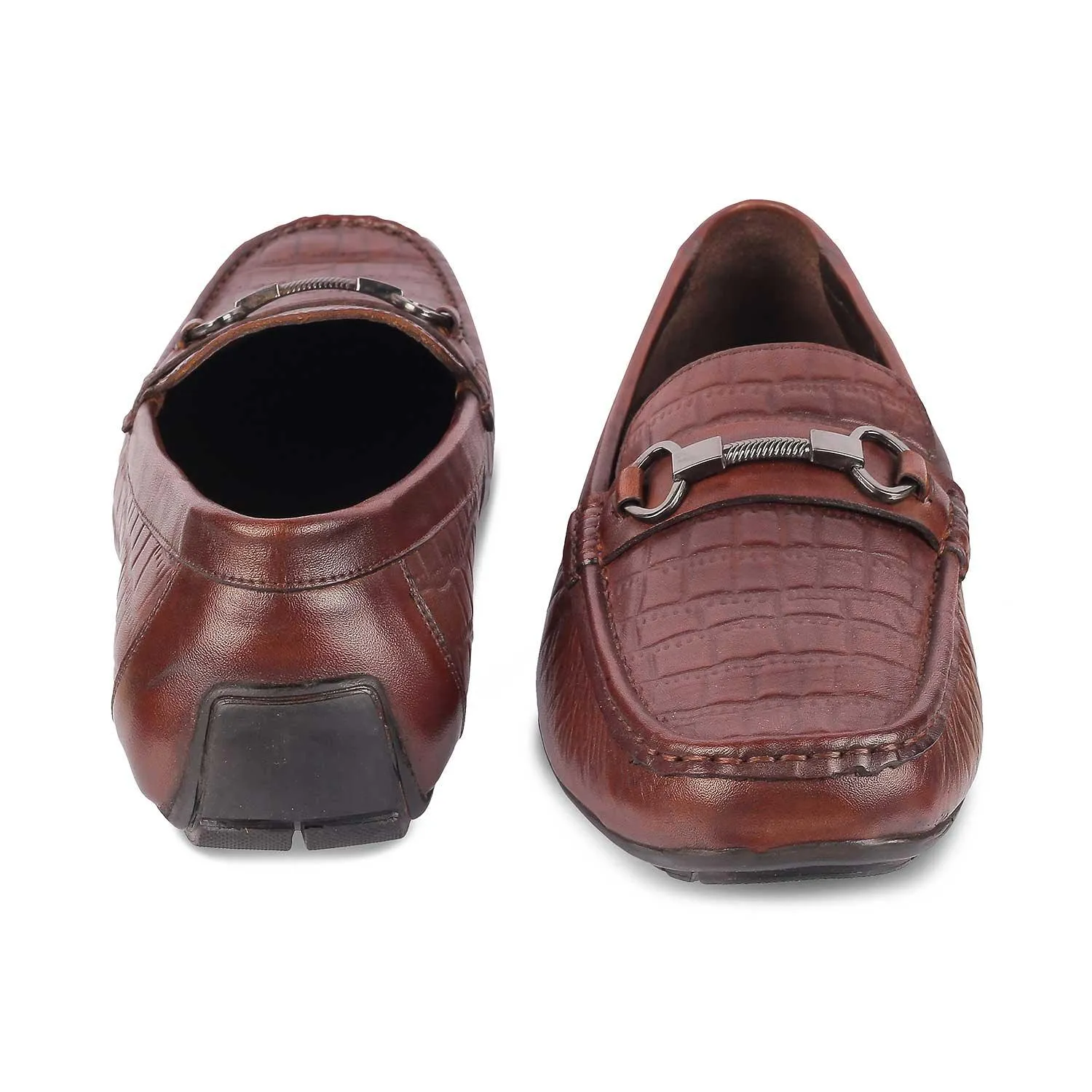 The Miluck Brown Men's Textured Leather Driving Loafers Tresmode