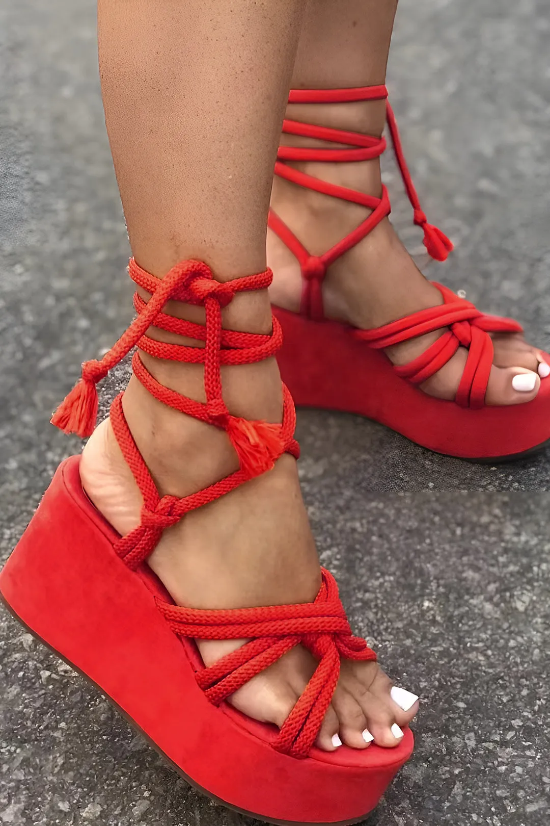 Tie-Up Open Toe Platform Flats Sandals