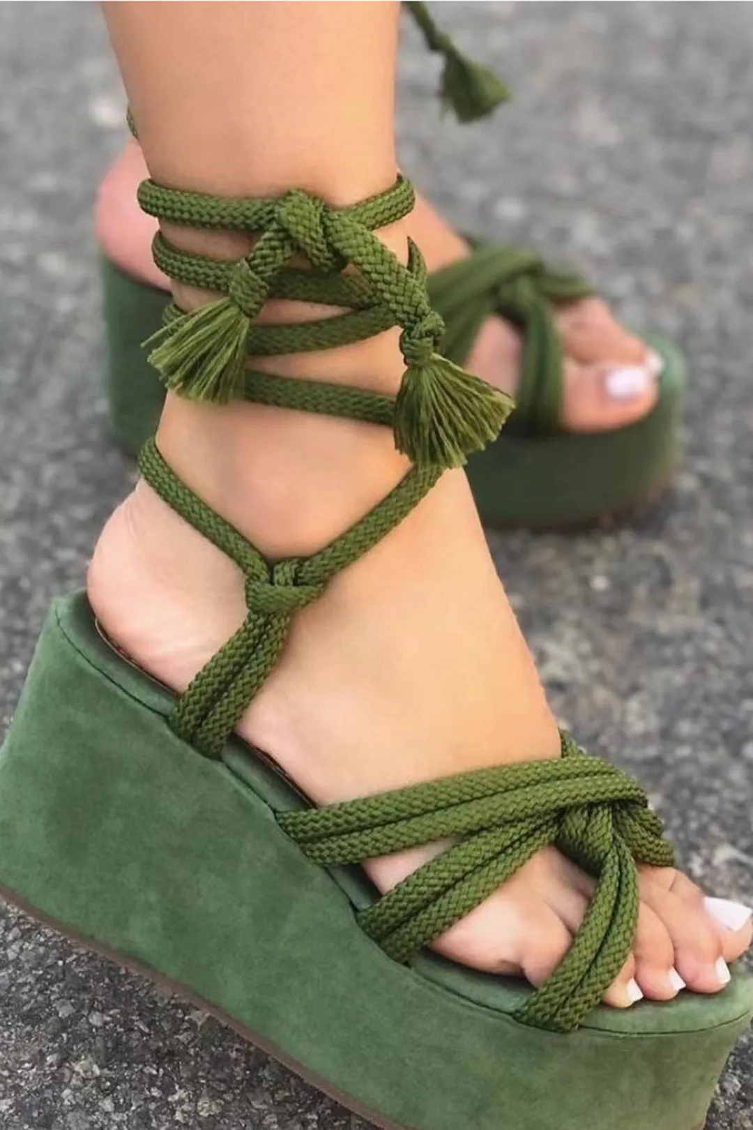 Tie-Up Open Toe Platform Flats Sandals