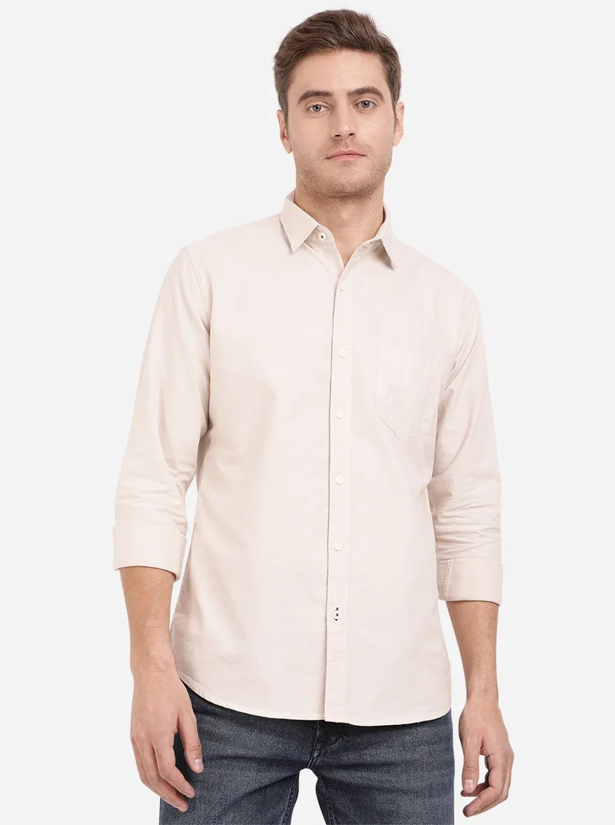 Topica Cream Solid Slim Fit Semi Casual Shirt | JadeBlue