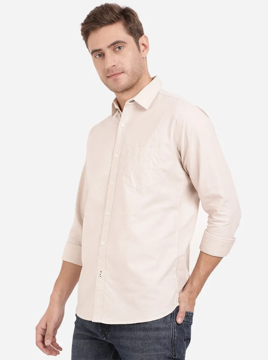 Topica Cream Solid Slim Fit Semi Casual Shirt | JadeBlue