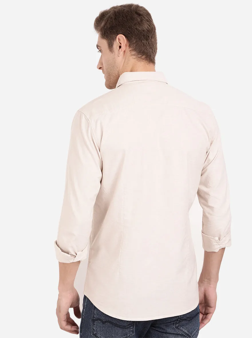 Topica Cream Solid Slim Fit Semi Casual Shirt | JadeBlue