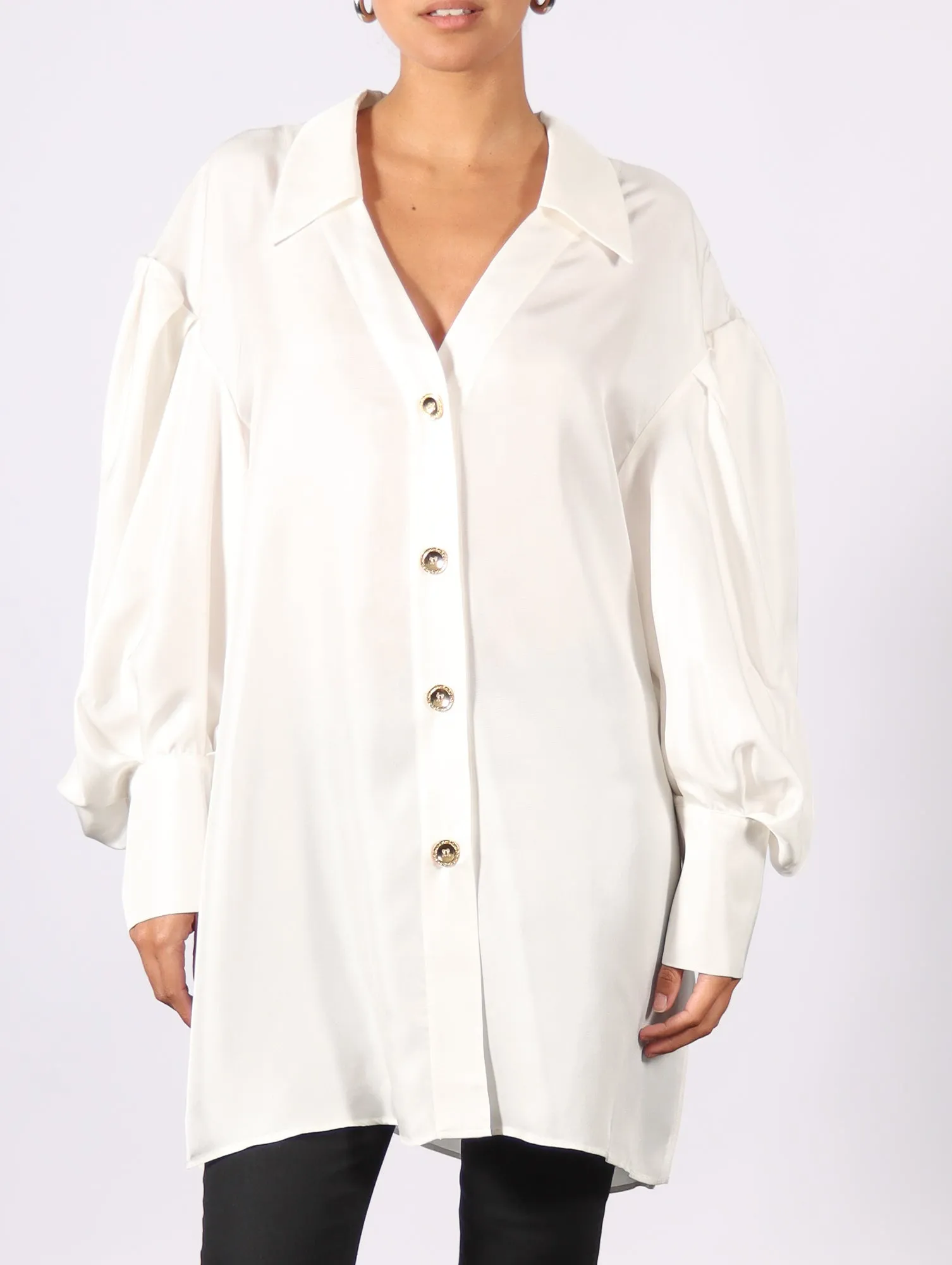 Toulous Puff Sleeve Top in White Silky by KAPHILL