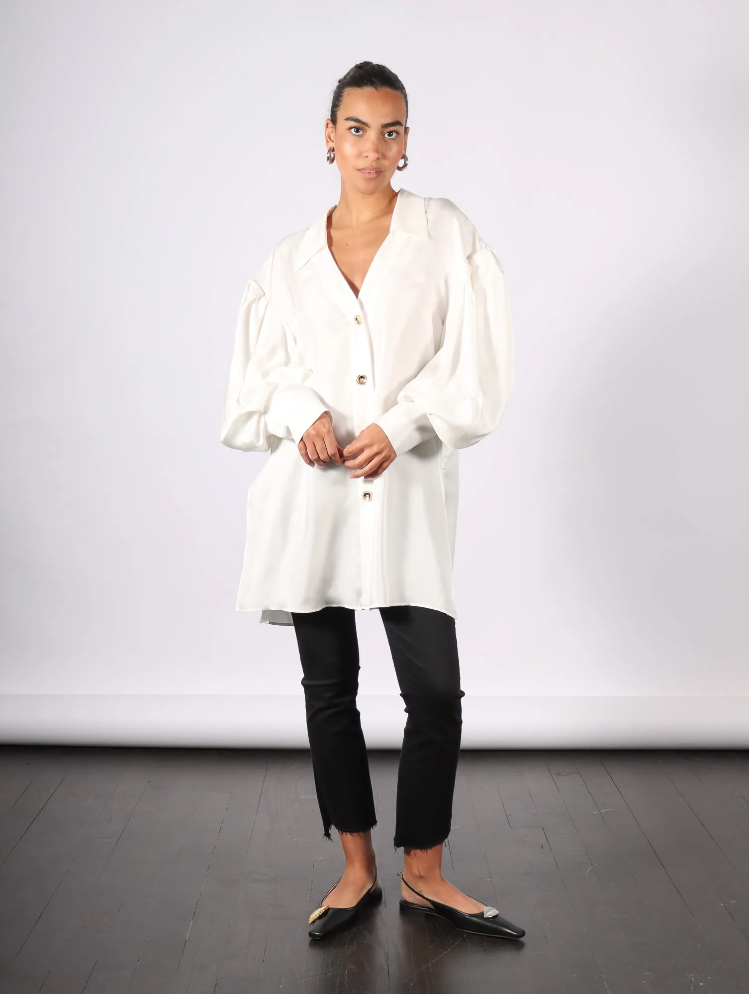 Toulous Puff Sleeve Top in White Silky by KAPHILL