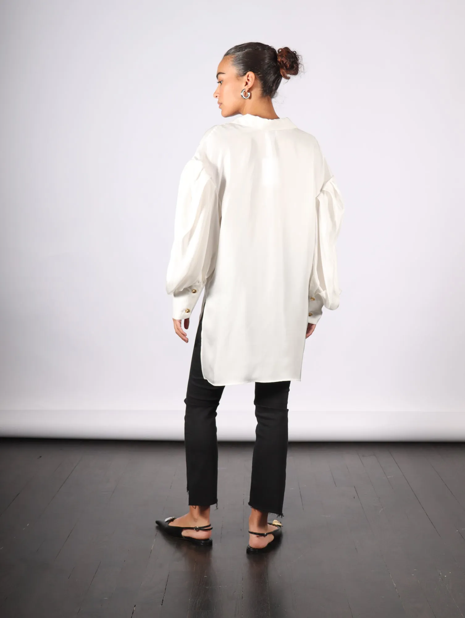 Toulous Puff Sleeve Top in White Silky by KAPHILL