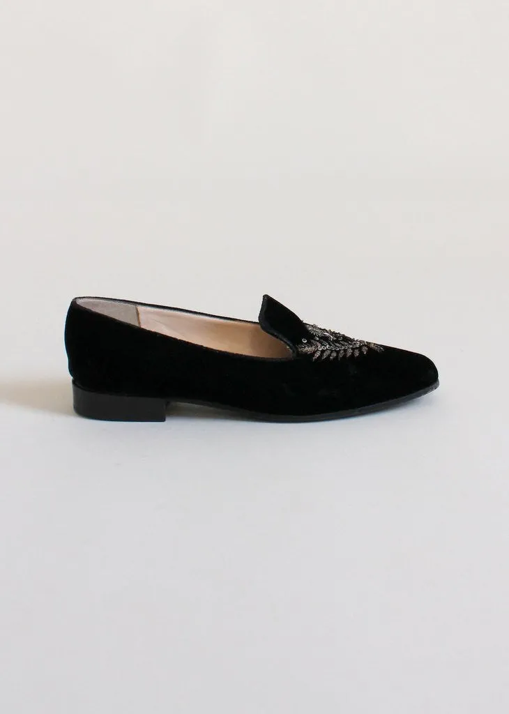 Vintage Embroidered Velvet Loafers