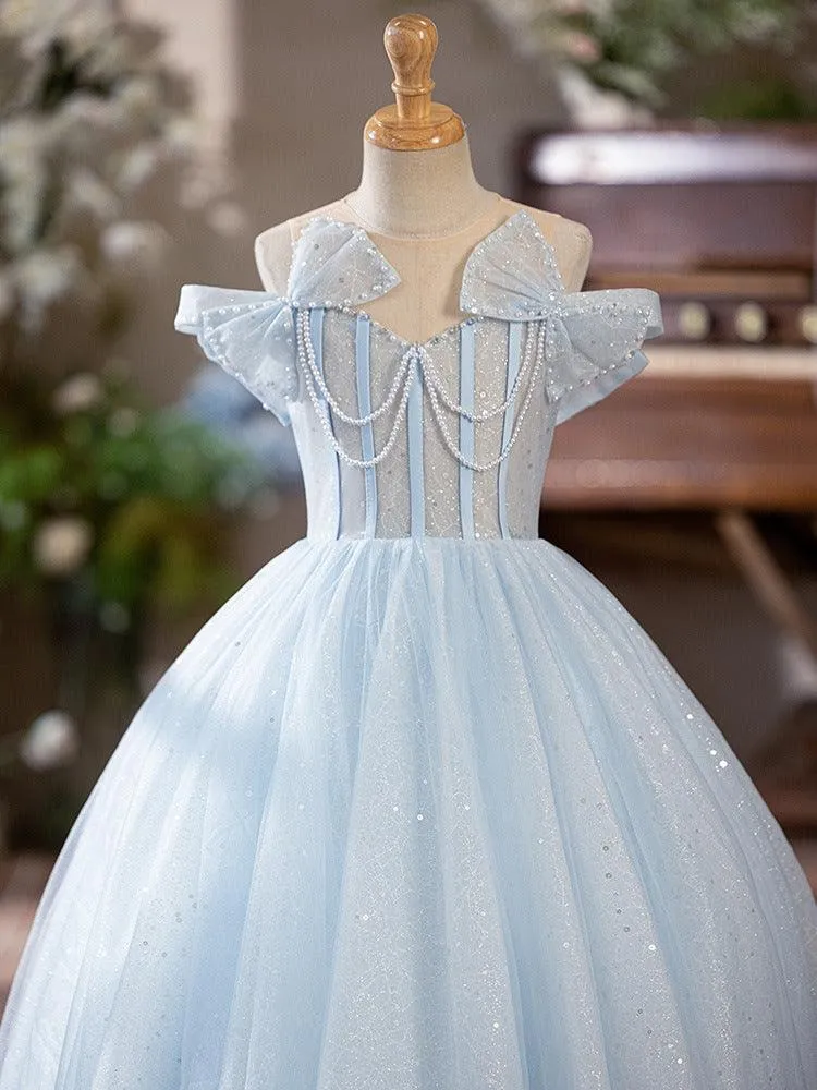 Wedding girl princess dress new stage performance bow mesh evening dress fluffy flower girl wedding dress sleeveless girl princess dress