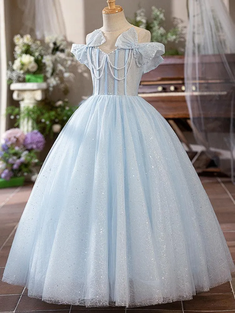 Wedding girl princess dress new stage performance bow mesh evening dress fluffy flower girl wedding dress sleeveless girl princess dress