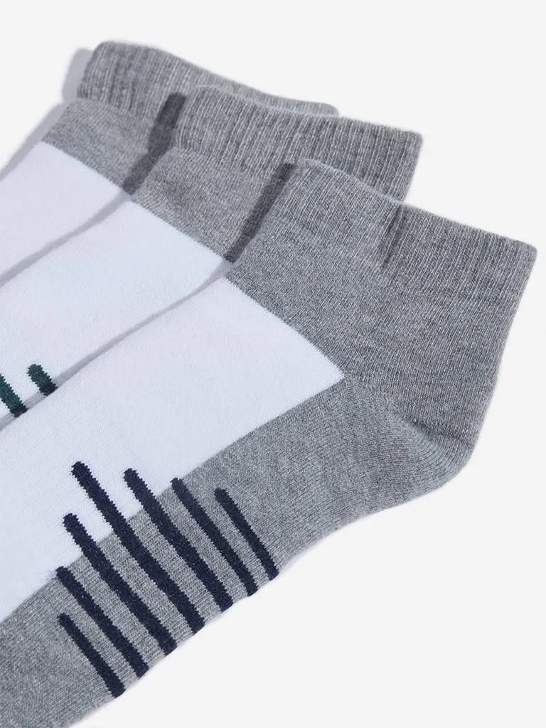 WES Lounge Grey Stripe Printed Cotton Blend Socks - Pack of 3