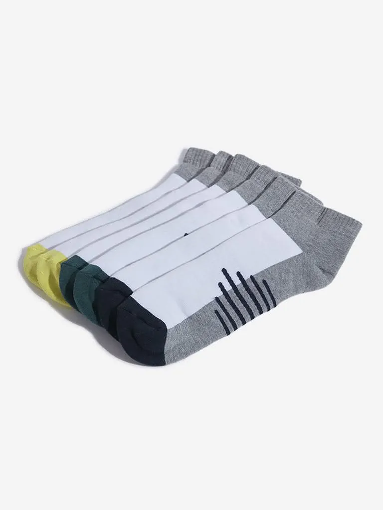 WES Lounge Grey Stripe Printed Cotton Blend Socks - Pack of 3