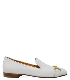 White Leather Square Toe Loafer