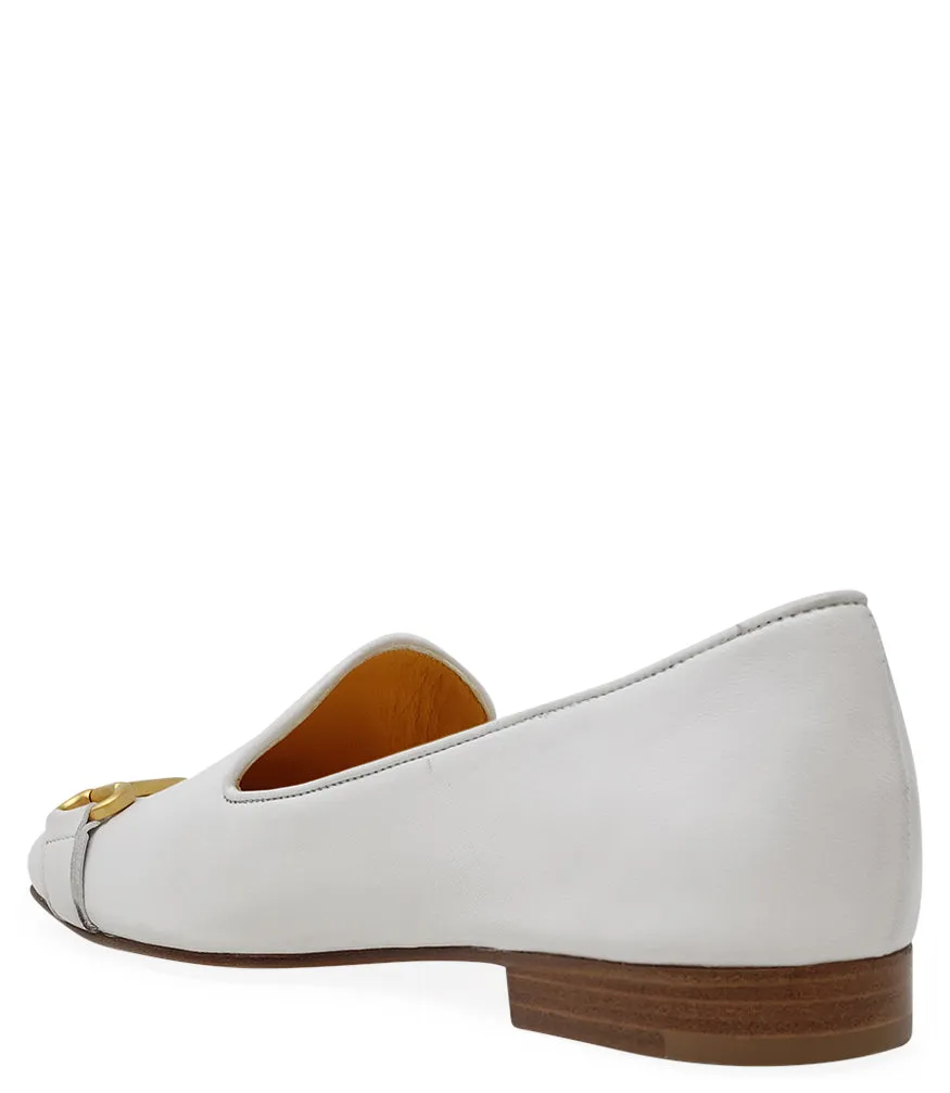 White Leather Square Toe Loafer