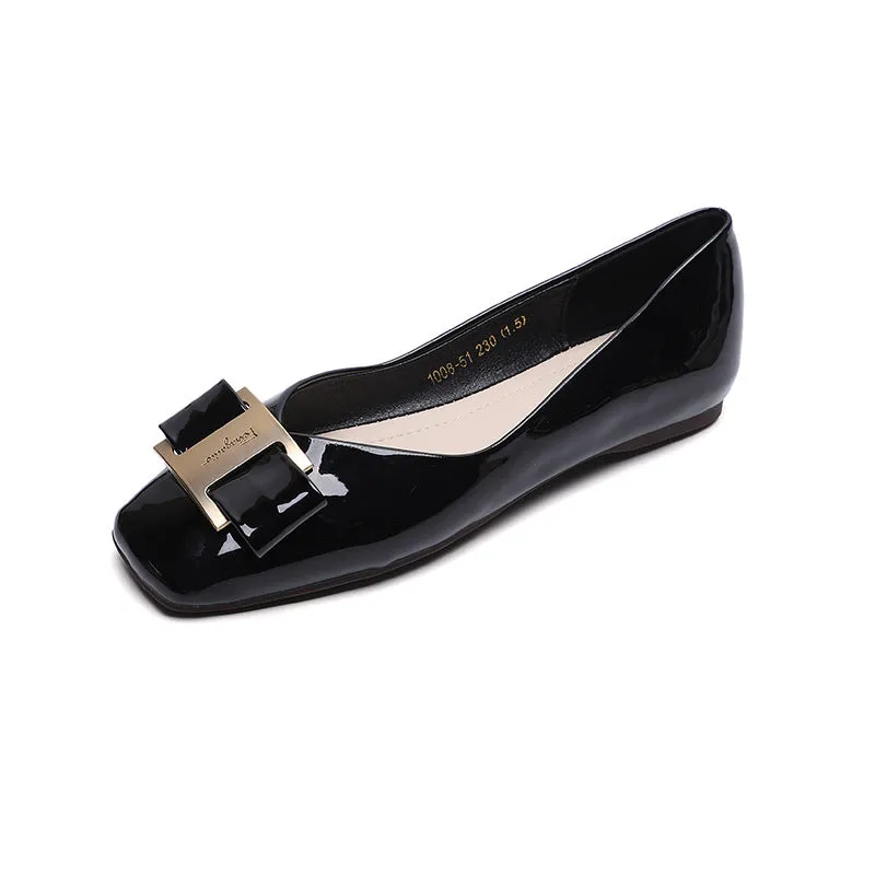 Women Retro Glossy Leather Casual Flats