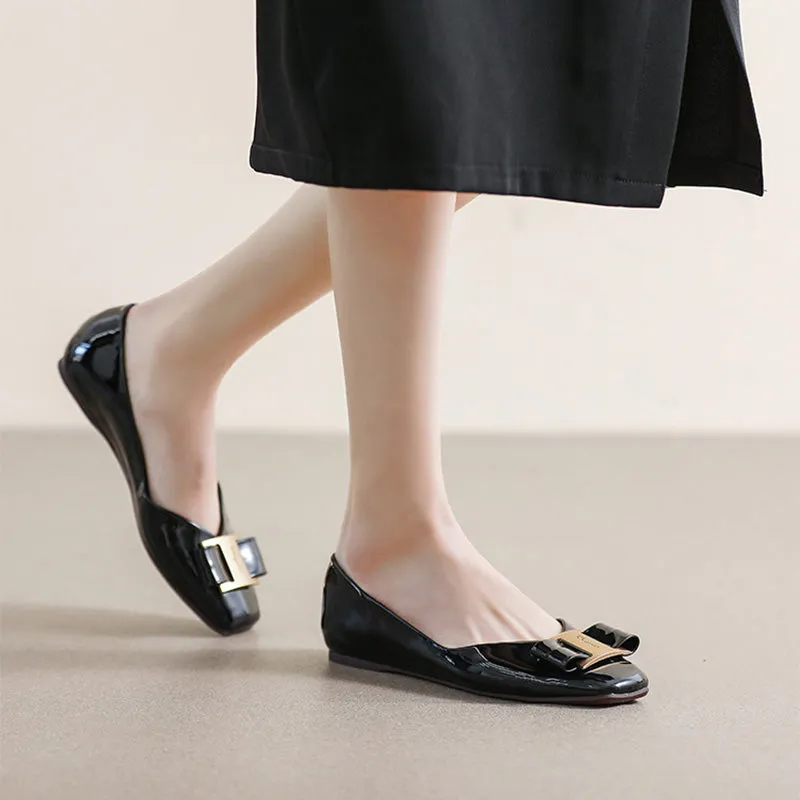 Women Retro Glossy Leather Casual Flats