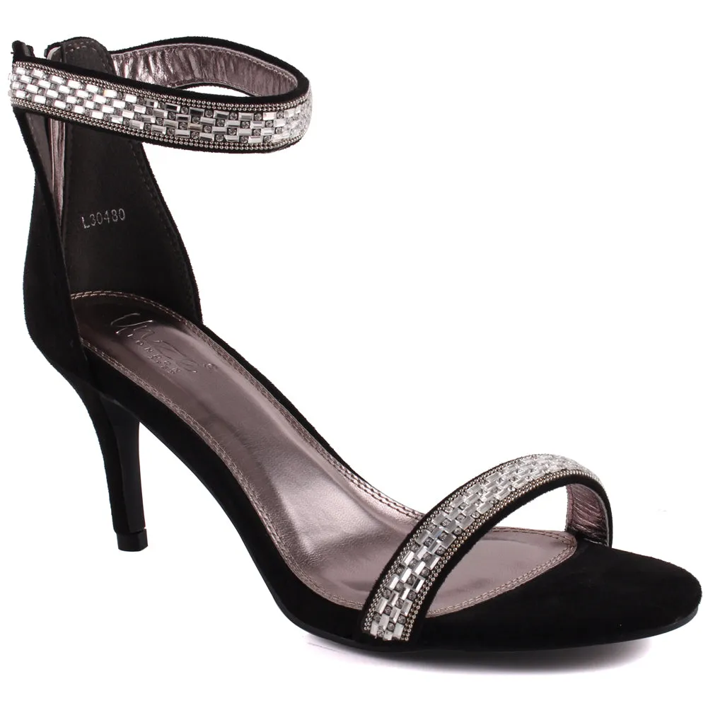 Women “SALOME” Shimmer Ankle Strap Heel Sandals