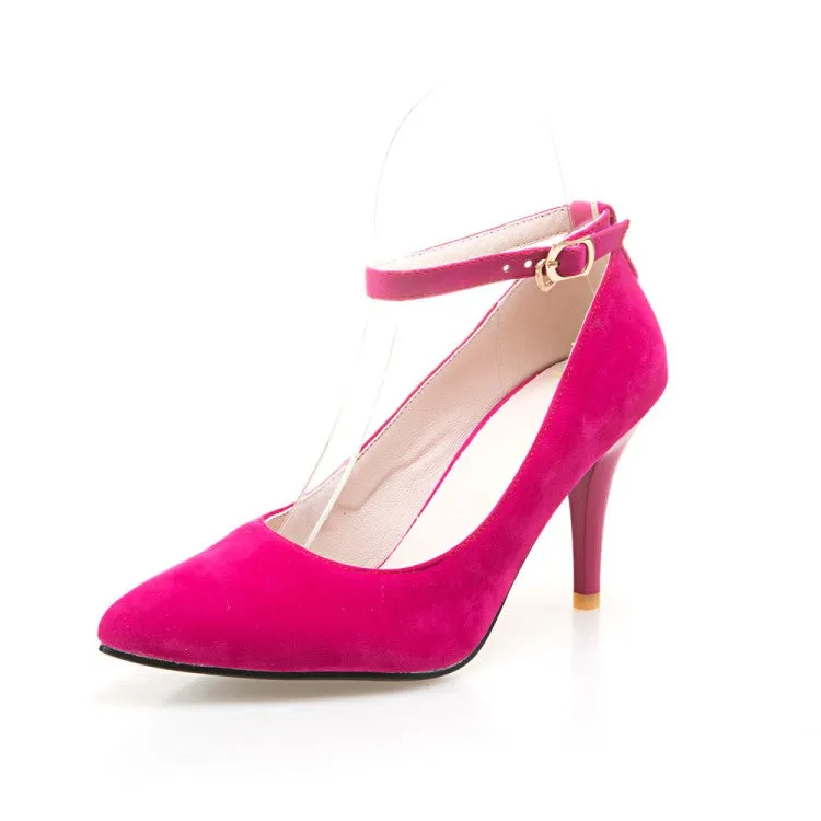 Women's Ankle Strap Velvet High Heels Stiletto Pumps