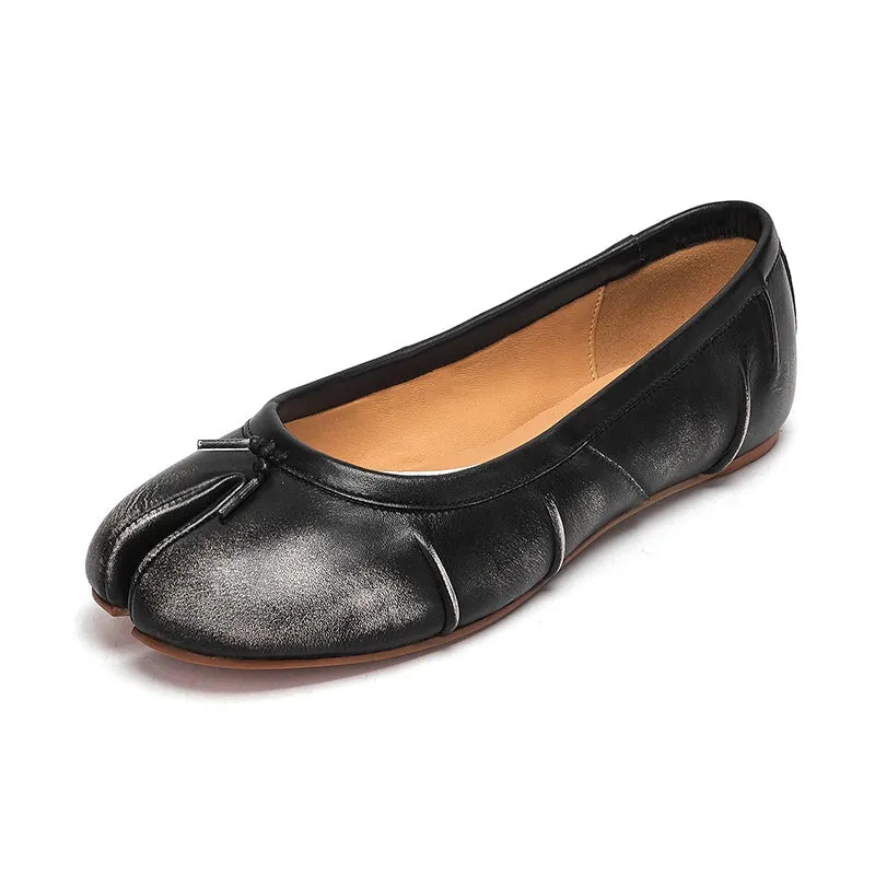 Women's Leather Casual Flats Split Toe Loafers Black/Red/Silver/Apricot