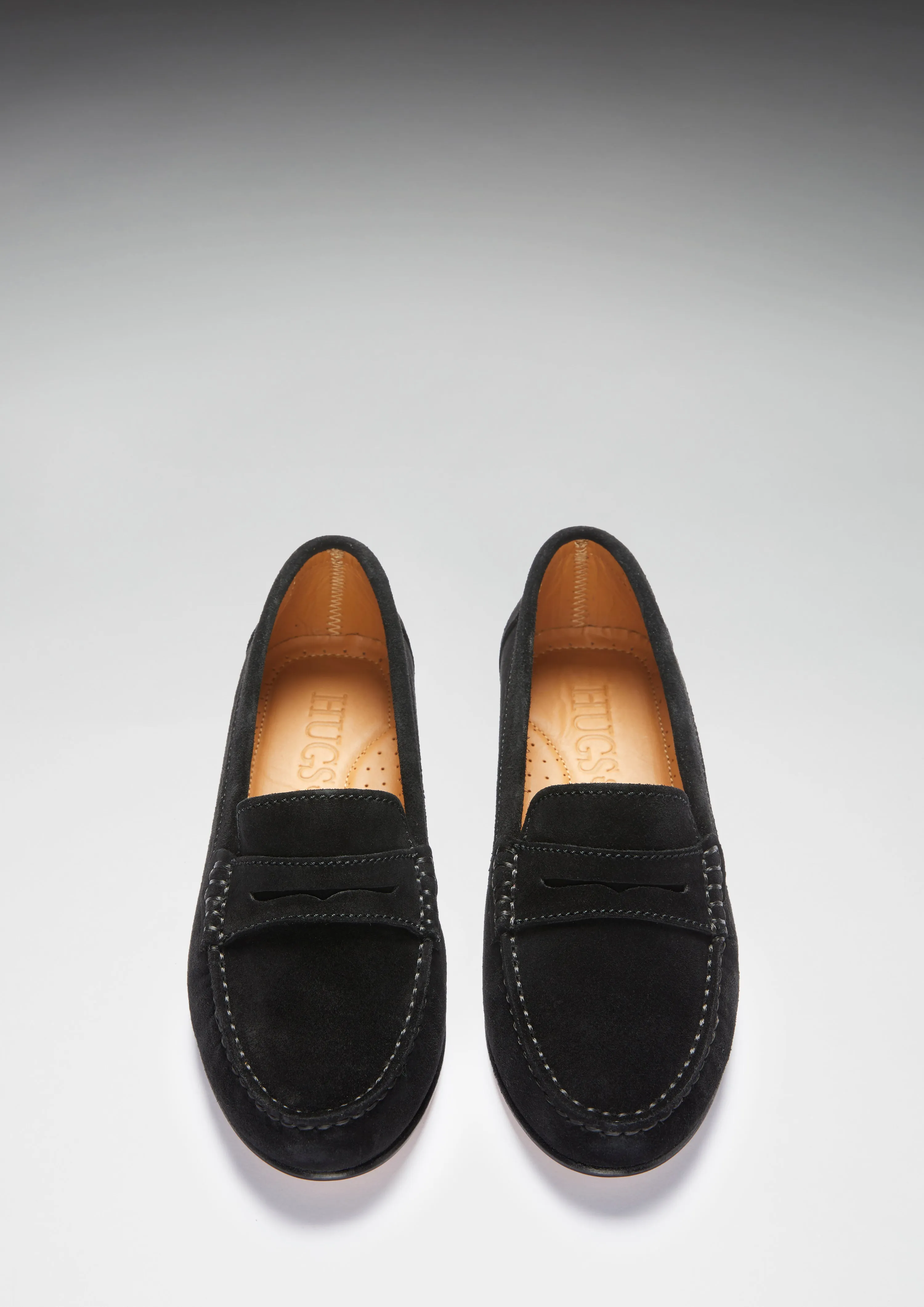 Women's Penny Loafers Leather Sole, black suede