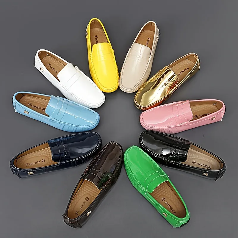 Womens Solid Color Microfiber Synthetic Leather Slip-on Loafers - Non-Slip Rubber Sole, Wear-Resistant, Comfortable, All-Season Flats - Easy to Wear, Breathable, and Durable