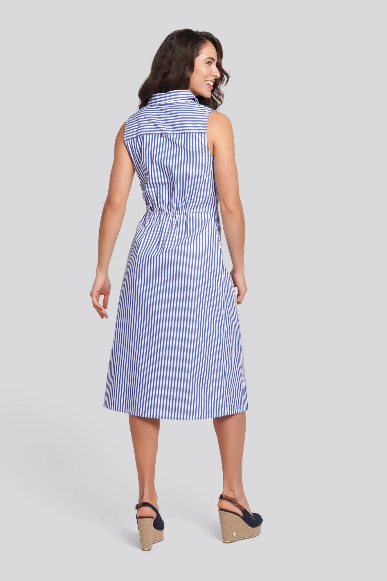 Womens Stripe Tie Waist Shirt Dress in Regatta Blue