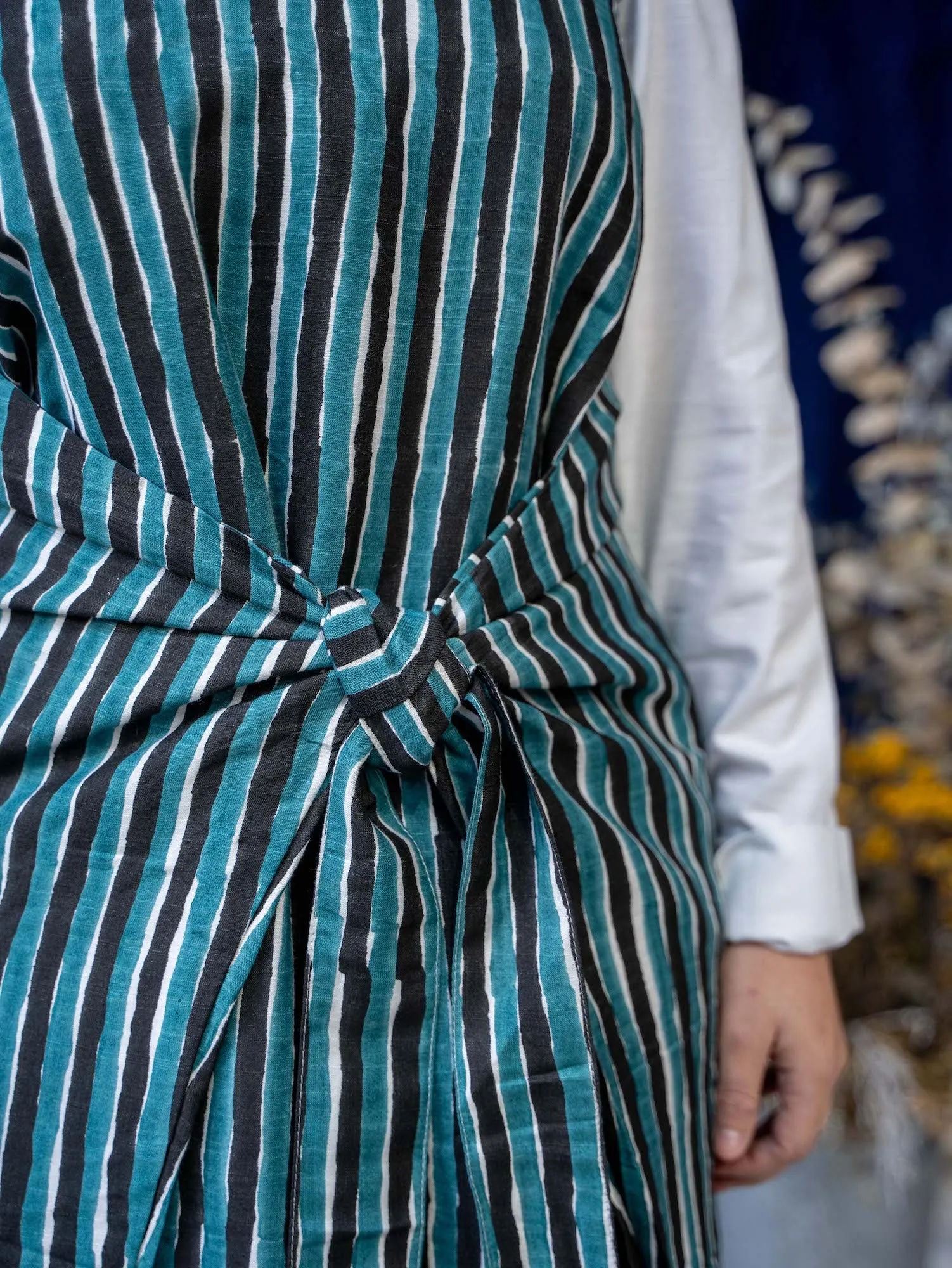 Wrap Dress - Teal and Black Stripe Print