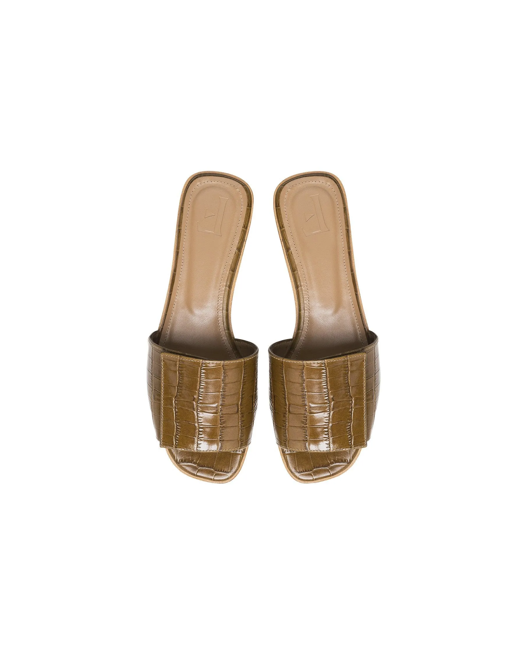 Yola Leather Croco Cognac Flat Sandals